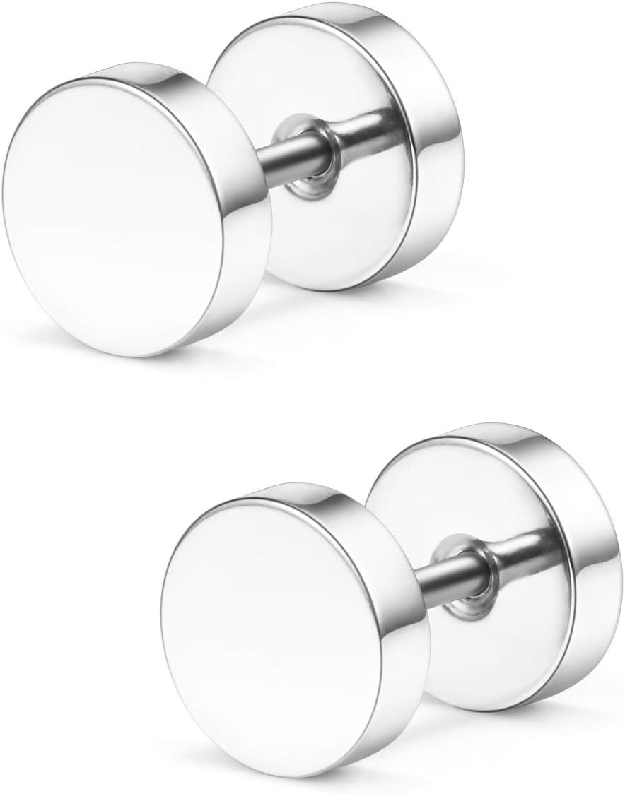 Cisyozi 18G Black Stud Earrings Men for Women Faux Gauges Ear Tunnel Stainless Steel Earrings 3mm 4mm 5mm 6mm