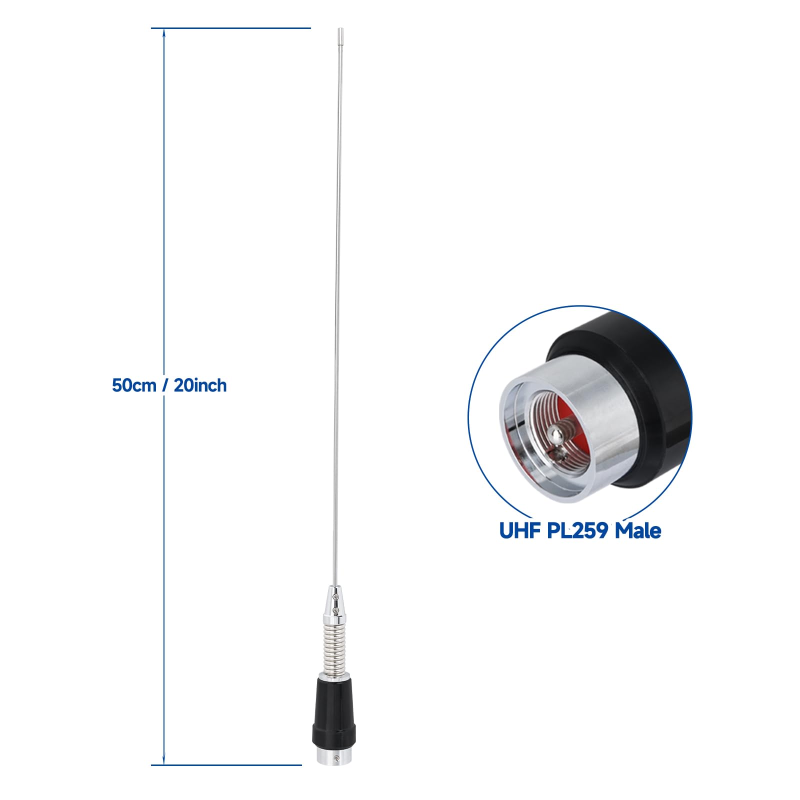 Bingfu Antena de Radio Móvil VHF 136-174 MHz con Conector PL259, Antena de Radioaficionado para Vehículos de 50 cm con Resorte Amortiguador para Radios de Comunicación Bidireccional