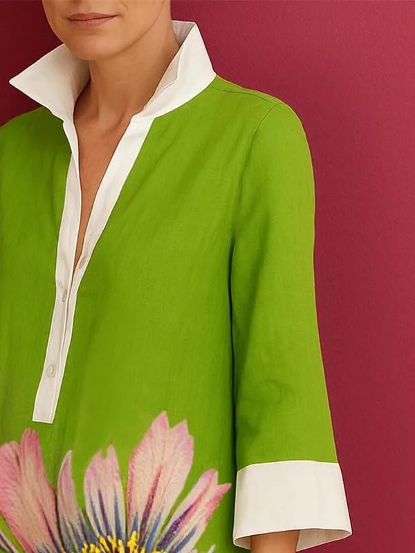 Image of UOOZEE Summer Dresses for Women Casual Shirt Dress 3 /4 Quarter Long Sleeve Printed Work Dress