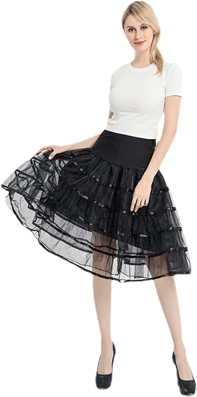 Women's 50s Vintage Tulle Ruffled Petticoat 26" Crinoline Rockabilly Tutu Skirt Slip S-2XL