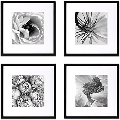Yisunf 12x12 Picture Frame Black Set of 4, Wooden Square Photo Frame, Display Pictures 8x8 with Mat or 12x12 Without Mat, Wall Gallery Photo Frames, Wall or Table-top, Square Gallery Poster Frames, Home & Office Decor Collage - Mountig Hardware Included