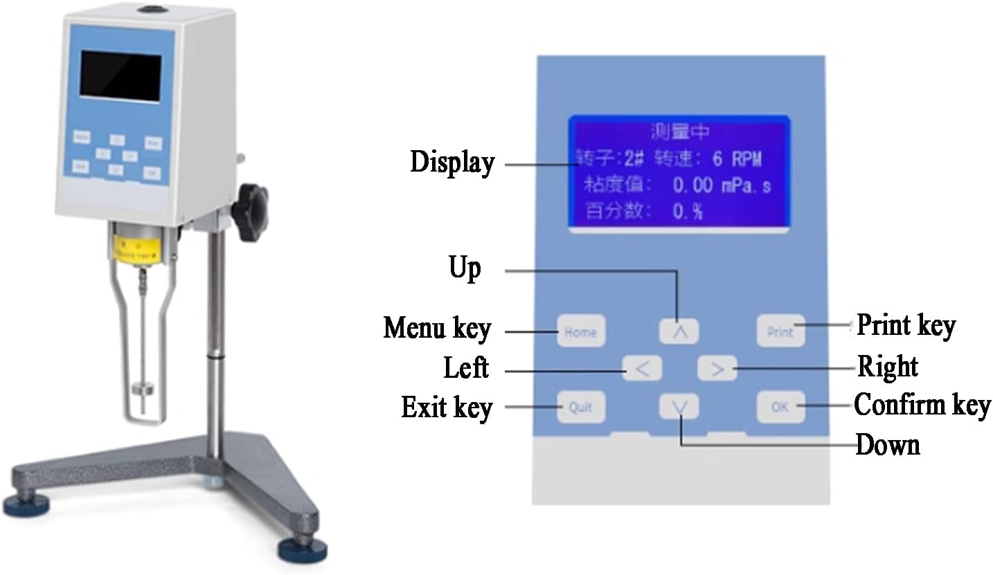 Digital Rotary Viscometer, Lab Viscometer with Data Output, 1-2X10 (mPa.s) Viscosity Meter Tester ±2%, Contains Temperature Sensor and #1-4 Rotors