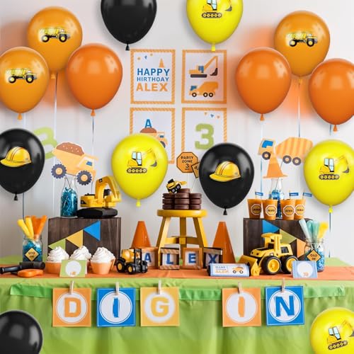 Image of Construction Balloons,30Pcs 12inch Yellow Orange Black Printed Works Latex Balloon for Children Construction Them Party Birthday Baby Shower Dump Truck Party Decorations