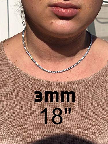 HarlemBling Solid 925 Sterling Silver Tennis Chain - One Row 3-7mm CZ Men's Or Ladies Chain - 16" Choker - 30" Long - Real 3-7mm Tennis Necklace4