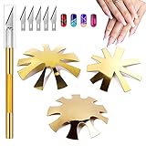 French Smile 3PCS Nail Cutters - Manicure Staniless Steel V Shape Edge Trimmer Templates, Diy Plate Module Cutter with Handles Knife 5 Spare Blades for Acrylic