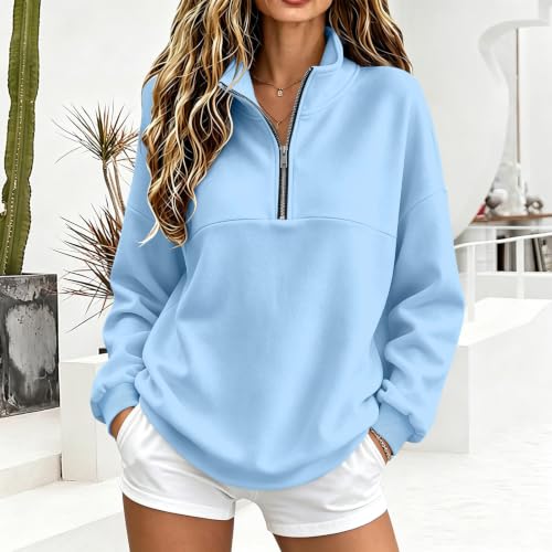 Gumipy Quarter Zip Pullover Women Casual Fleece Lined Hoodie Sweat Shirts - image 2