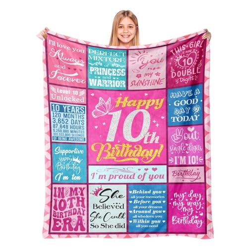 Lavua 10 Year Old Girl Birthday Gifts - Gifts for 10 Years Old Girl - 10th Birthday Gift for Girls - Double Digits Birthdays Decorations for Daughter Niece Granddaughter - 10-Year-Old Blanket 50'X60'