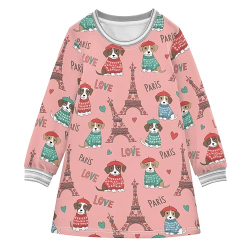 Girls' Long Sleeve Casual Dress Thick,Stretch A-Line Sweatshirt Dresses Loose Fit for Toddlers Kids 2-8 Years