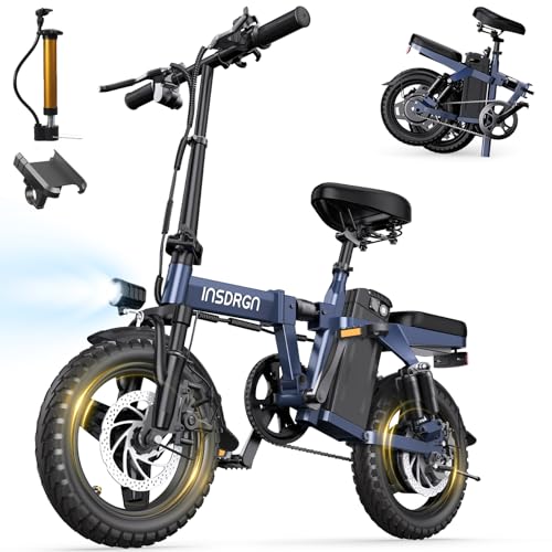 INSDRGN Folding Electric Bike for Adults, 20MPH Dual-Seat Ebike, MAX