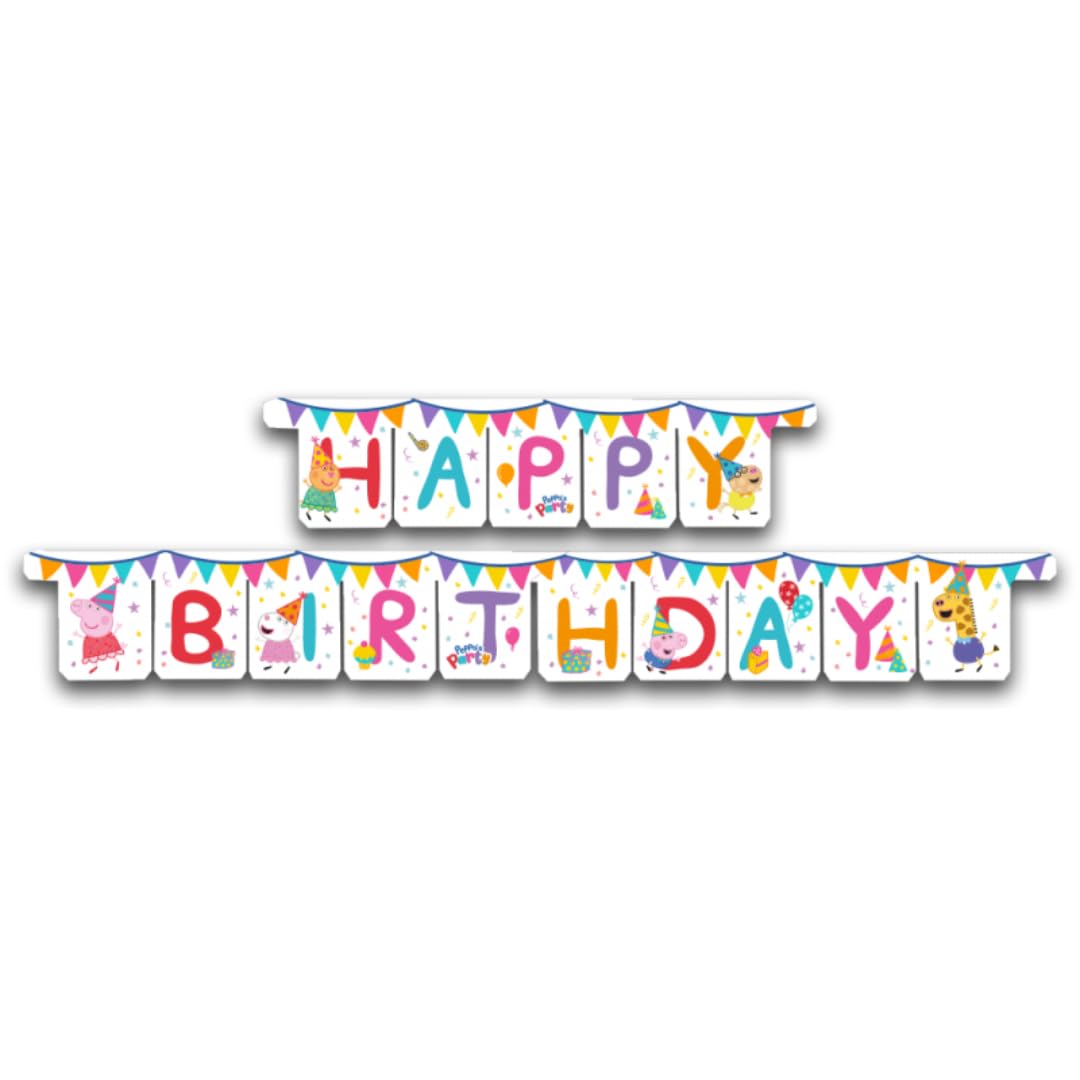 PEPPA PIG PARTY GARLAND,Happy Birthday Banner, Reusable Birthday Party Decoration, Children's Party Supplies, 1 Decorative Garland