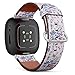 CJBROES Replacement Leather Watch Band, Compatible with Fitbit Versa 3 and Fitbit Sense of Wristband Bracelet Accessory - Beautiful Peony