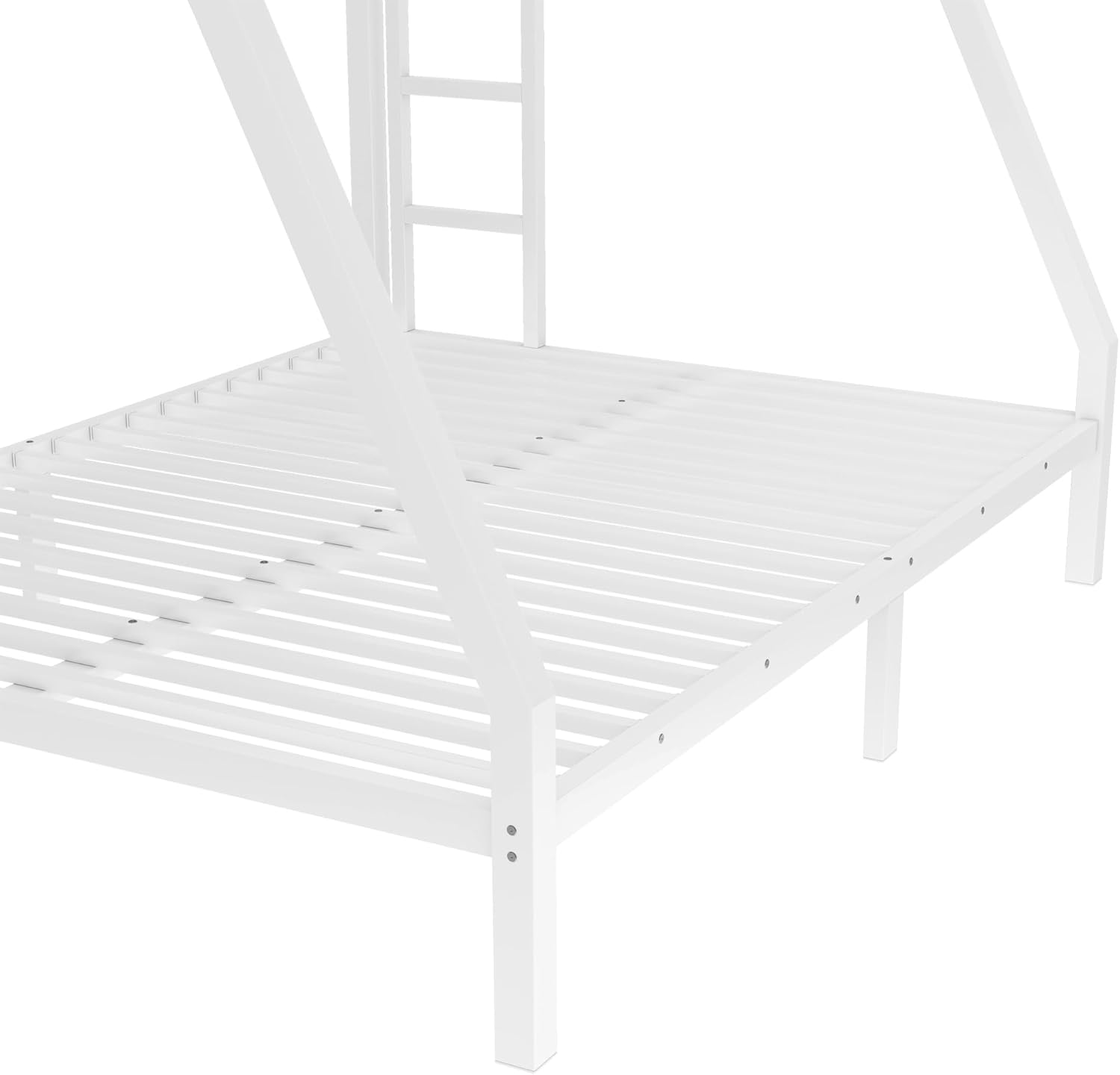 Bellemave Twin Over Full Bunk Bed with Ladders, Metal Bunk Beds Frame with Full-Length Guardrails, Heavy-Duty Bunkbed for Bedroom, Guest Room, Dorms, Noise-Reduce and No Spring Box Needed, White