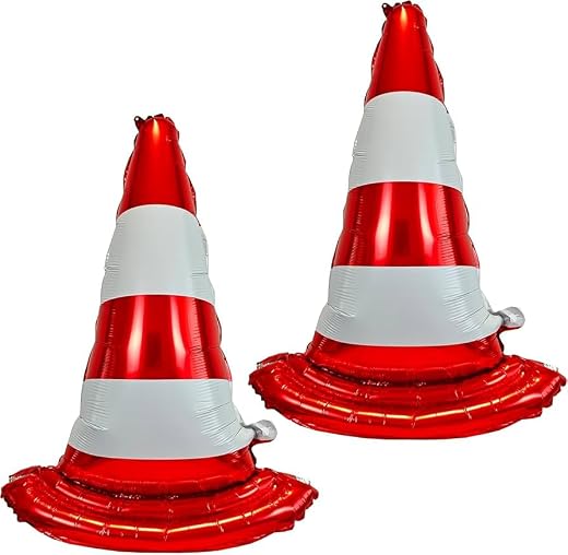 Atpata Funky 35inch 3D Traffic Safety Cones Foil Balloons ? Self-Standing Decorations for Emergency Vehicles, Construction...