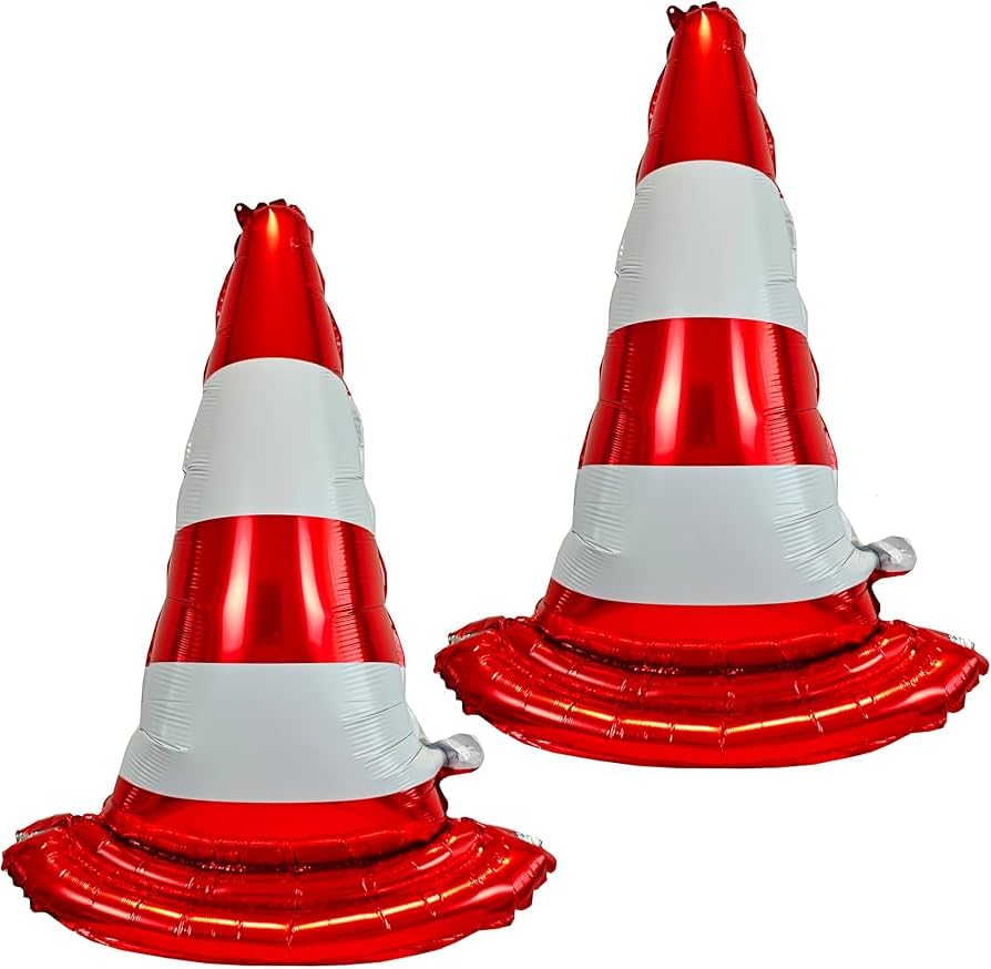Atpata Funky 35inch 3D Traffic Safety Cones Foil Balloons ? Self-Standing Decorations for Emergency Vehicles, Construction...