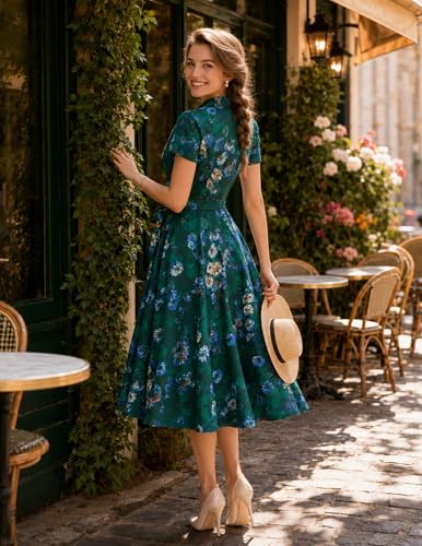 Image of Wedtrend Women's Vintage Tea Dress, Short Sleeve Cocktail Party Dress Work Church Casual Dress