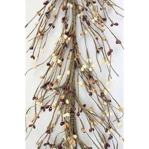 Evron international ev c26 primitive pip berry garland in mustard burgundy and cream color  urban country home decor