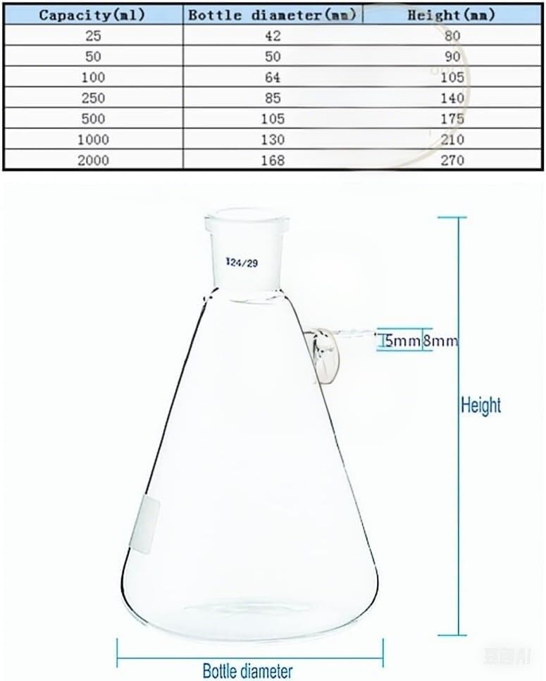 Frasco de vidrio for laboratorio, 1 frasco succión filtración boca molienda al vacío 25 ml a 2000(2000ml caliber24)
