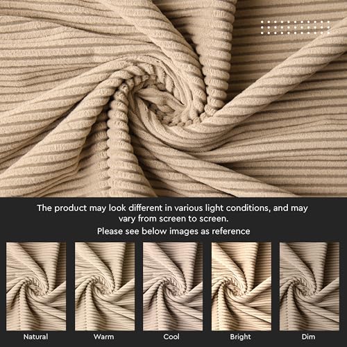 Image of Encasa XO Corduroy Fabric by the Meter, 59 inch Wide Premium 238 GSM Polyester Upholstery & Sewing Material, Soft Ribbed Khaki Fabric for Sofa /Cushion Covers, Trousers, Curtains & DIY Crafts