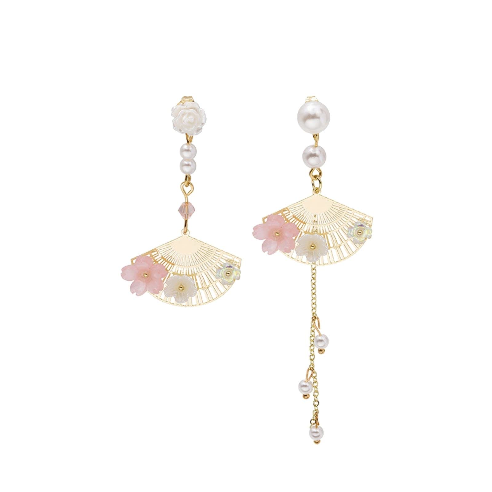 Fuqimanman2020Pink Flower Pearl Sakura Leaf Earrings Ginkgo Biloba Cat Fairy Flower Statement Earrings For Women