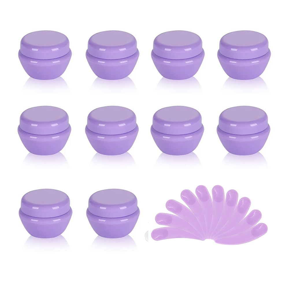 Skypro 10Ml Purple 10Packs 10G/10Ml Frosted Container Jars With Inner Liner For Scrubs, Oils, Salves, Creams, Lotions, Makeup Cosmetics With Mini Scoop (Purple)