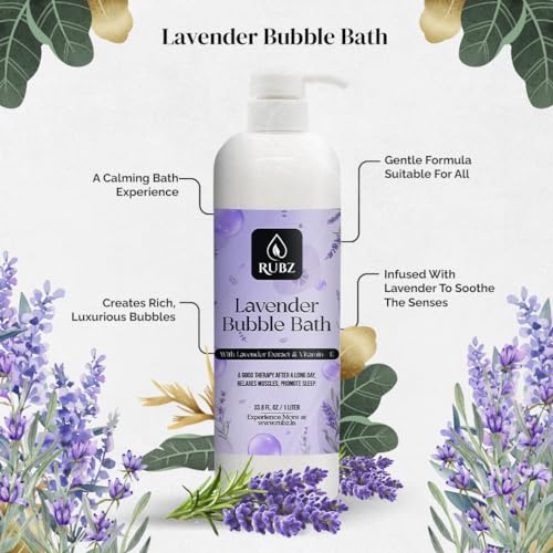 Rubz Lavender Bubble Bath for Bath Tub | With the Goodness of Lavender Extract | 100% Vegan and Paraben Free formula | Safe For Kids and Adults | 5 Litre - Image 3