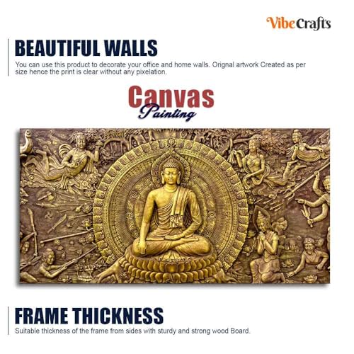 Image of VIBECRAFTS Canvas Paintings for Living Room Drawing Room Canvas Wall Painting of Gautam Buddha for Homedecore|Office|Gift|Livingroom|Bedroom(PTVCH 2398NN)(48 x 24 Inches)