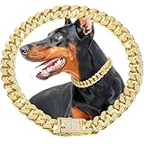 LEIFIDE Dog Chain Collar Gold 20 mm Wide Diamond Collar Large Dog Necklace Metal Pet Crystal Collar Jewelry Accessories for Medium Large Dogs(20 Inch)