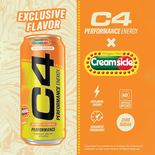 Image of Cellucor C4 Performance Energy Drink | Zero Sugar Carbonated Preworkout Energy 200mg Caffeine with Beta Alanine Orange Creamsicle 16 FL Oz (Pack of 24)
