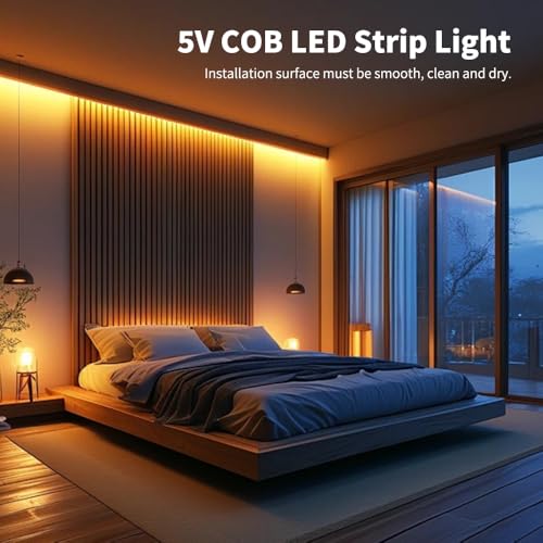 Tira de LED COB 2mm 5V 3000K Blanco Cálido 6.56FT miniatura 4