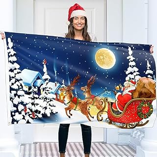 Christmas Flag 5ft x 3ft with eyelets - Christmas Banner Santa Claus - Vivid Digital Print - 110Den Thick polyester - Double Seam