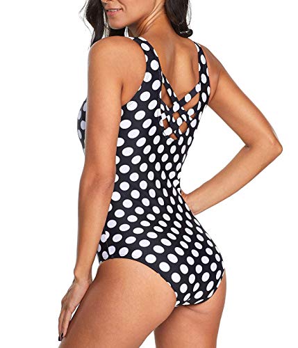 Image of American Trends Athletic One Piece Swimsuits for Women Modest Bathing Suits Criss Cross Back Water Aerobics Swimwear