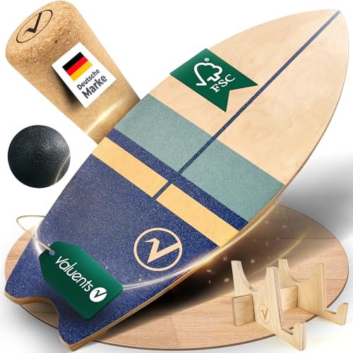 valuents - Tabla de equilibrio de madera con forma de tabla de surf con rodillo para entrenamiento de respuesta neuromuscular + soporte