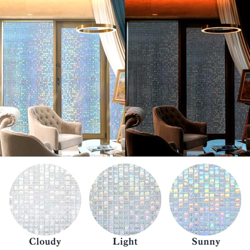 Privacy Window Film Stained Glass Non-Adhesive Rainbow Window Film Home Decorative Vinyl Static Cling Window Stickers Window Covering for Glass Door Bedroom Office 35.4 Inch x 13.1 Feet