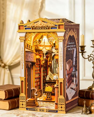 Rolife Book Nook Kit for Adults DIY Miniature Kit with Lights Library of Wonders Booknook Model Kits for Adults to Build 3D Wooden Puzzle for Desk Library Bookshelf Decoration