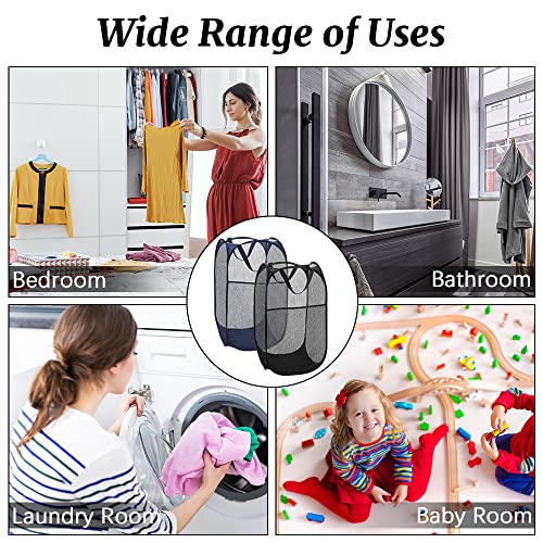 4Pcs Mesh Falten Wäschekörbe, 75L große Pop-up Wäsche Hamper Bins zusammenklappbar mit Griffen und 4 Waschtaschen, tragbarer Waschkorb Faltbarer Reinigungskorb für Schlafzimmer Badezimmer
