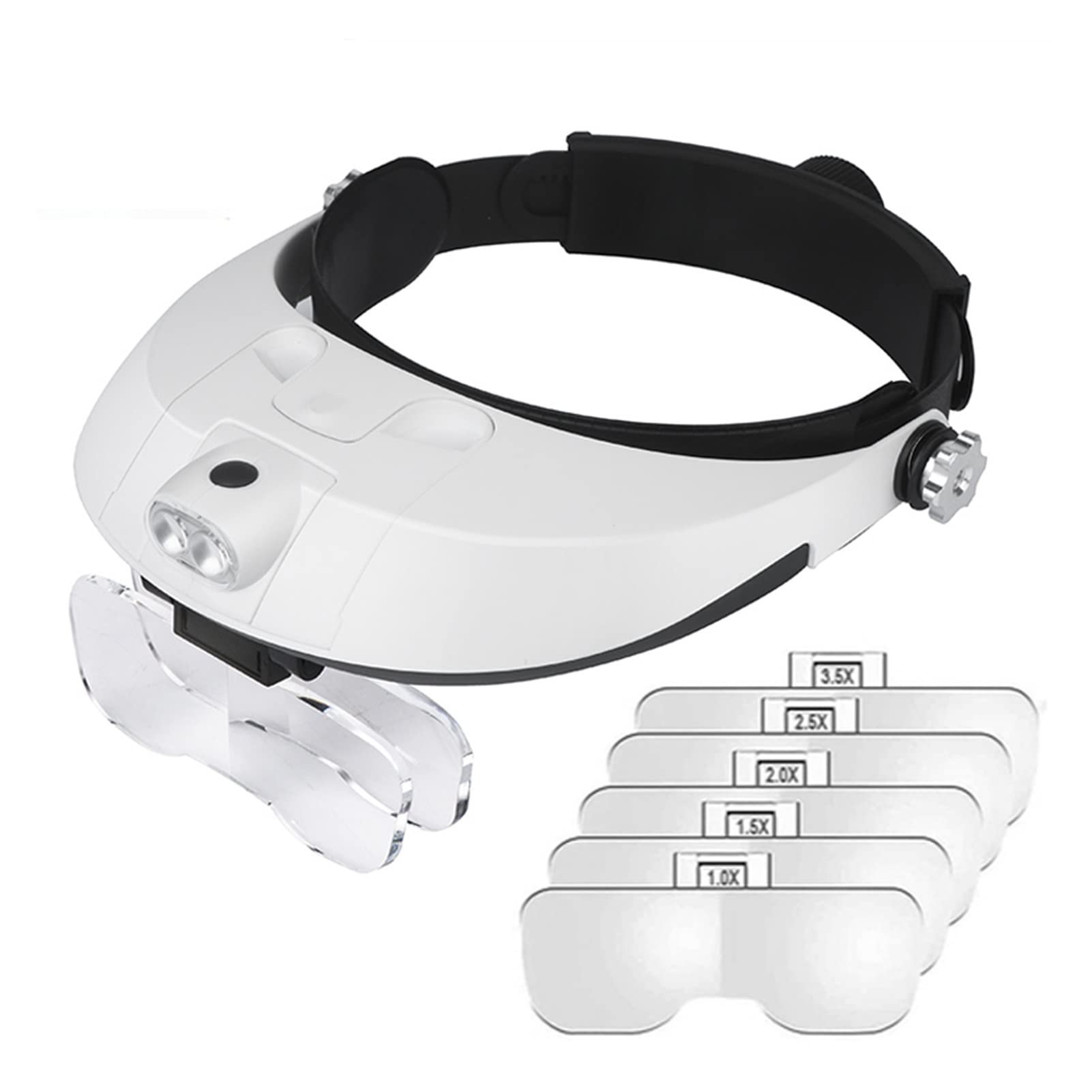 Herramienta de reparación de lámparas de Lupa Lupa con Luces LED 1X 1.5X 2X 2.5X 3.5X Lupa de iluminación montada en la Cabeza de 2 LED Gafas Lupa Brazo de Cuello de Cisne Flexible
