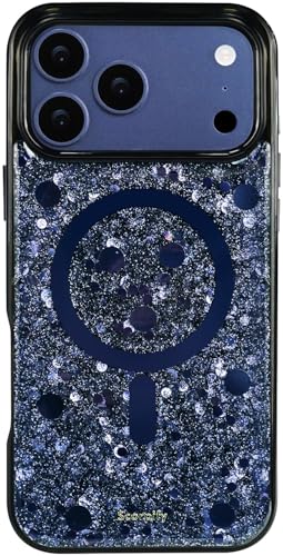Coque iPhone 17 Pro MagSafe magnétique bleue paillettes de minuit