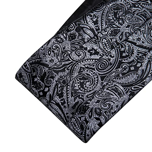 Image of Barry.Wang Men Silk Paisley Cummerbund and Pre-tied Bowtie Handkerchief Cufflink Set for Tuxedo