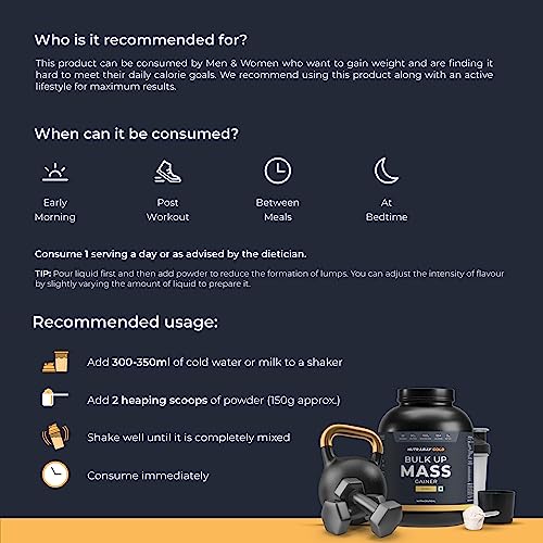 Image of Nutrabay Gold Bulk Up Mass Gainer Powder - 3kg, Mango | 30g Protein, 104g Carbs, 554 Calories | Easy to Digest | 100% Veg Muscle Building & Weight Gainer Supplement for Men & Women
