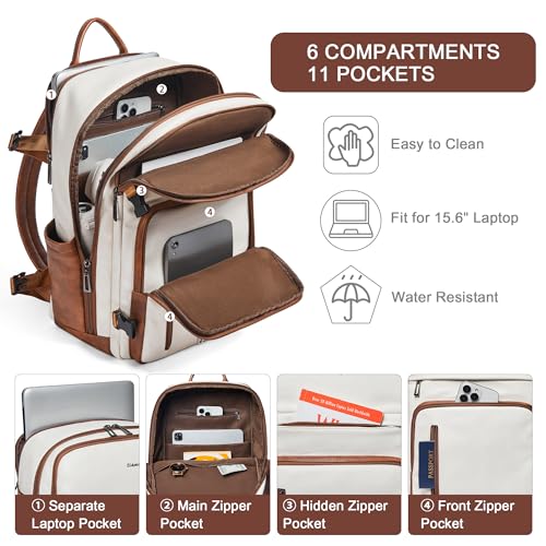 Leather Laptop Backpack, Fits 15.6" Laptop, Travel Backpack with Water Bottle Pocket and Trolley Sleeve, Perfect for Teachers, Nurses, Commuters, Everyday Use 5