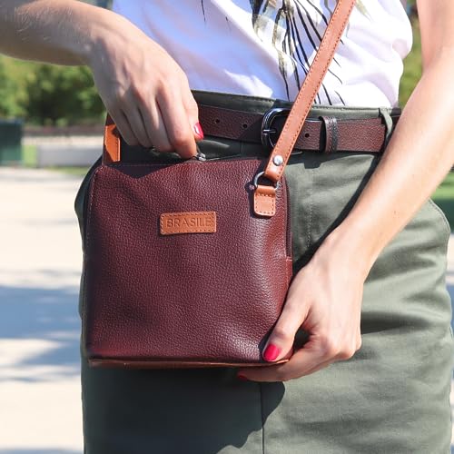 Bolsa Feminina Transversal Pequena Couro Legítimo (Marrom)