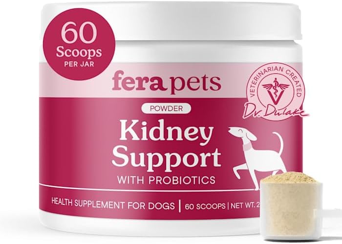 Fera Pets Dog Kidney Support Supplement with Antioxidants & Probiotics - Enhances Renal Health & Function - Promotes Regular Detoxification - Powder - 60 Scoops