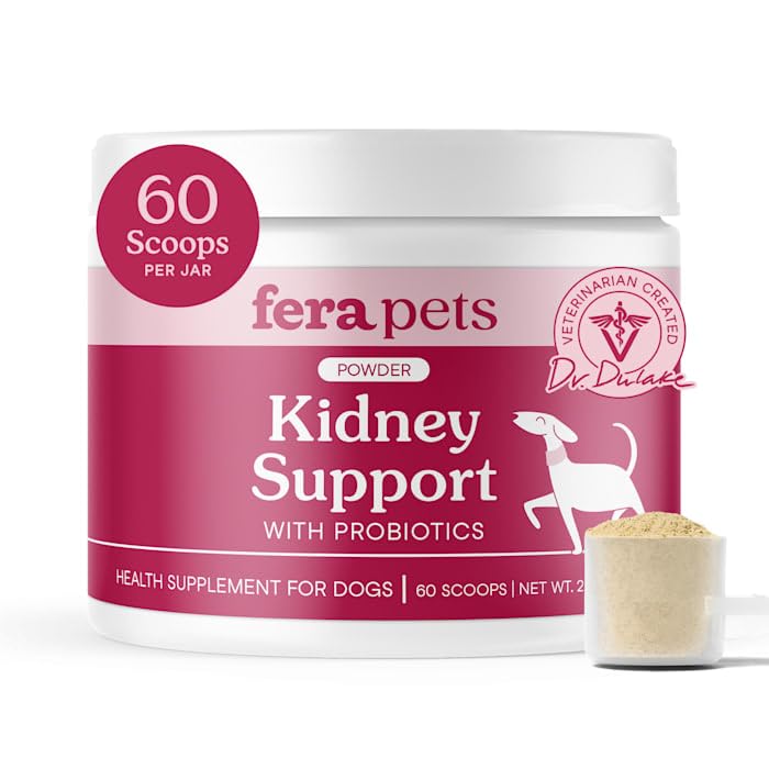 Fera Pets Dog Kidney Support Supplement with Antioxidants & Probiotics - Enhances Renal Health & Function - Promotes Regular Detoxification - Powder - 60 Scoops