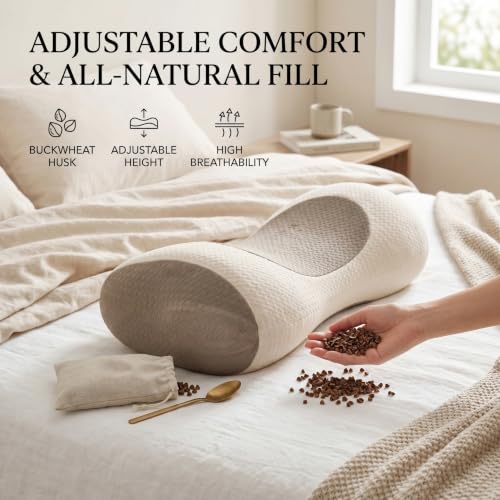 Oreiller cervical sarrasin de qualité supérieure : rouleau ergonomique beige 38 cm - 5