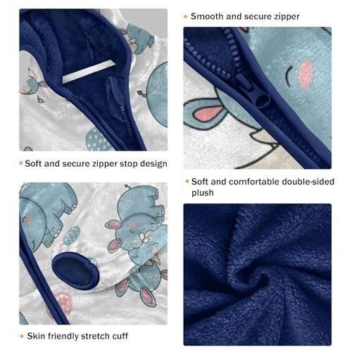 Cute Blue Rhino Pattern Toddler Fleece Jacket Girl Boys Hooded Fleece Jacket Coat Warm Outwear Zip-up 3-10T3