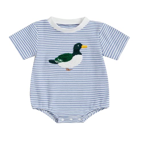 Image of Socutebabe Newborn Boy Mallard Duck Baby Clothes Short Sleeve Bubble Romper Cute Smocked Outfit Summer Outfits (Duck Blue, 12-18 Months)