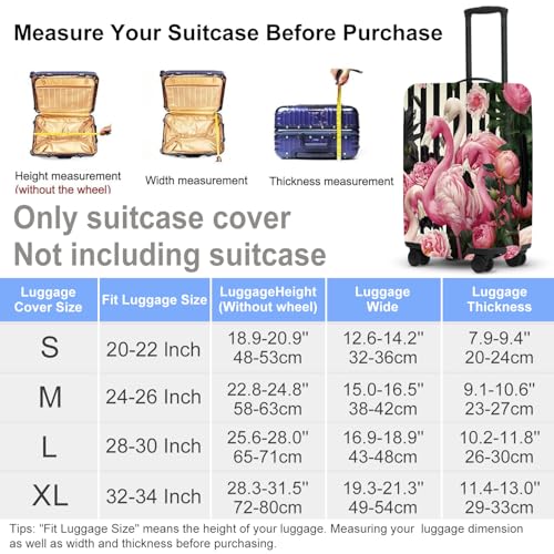 Image of Flamingo Blossom Luggage Cover, Washable Suitcase Protector with Pink Peony Background Anti-scratch for 24 inch,26 inch Bag