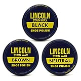 Lincoln Stain Wax Shoe Polish Black, Brown, Neutral Variety 3 fl oz, 3 Pack