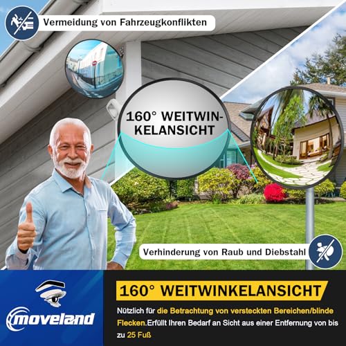 moveland Verkehrsspiegel 45 cm - Verstellbarer Acryl-Konvexspiegel Ausfahrt Spiegel 45 cm - Weitwinkel-Traffic Mirror für Einfahrten, Garage, Verkehr, Hof (Support Indoor und Outdoor, 180 Grad konvex)