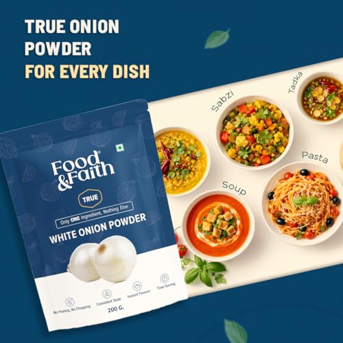 Image of Food & Faith White Onion Powder 200g - Pure Dehydrated white pyaz Powder | Strong Aroma & Instant Flavor | Ready to Use Cooking Seasoning | No Preservatives, Additives or Fillers